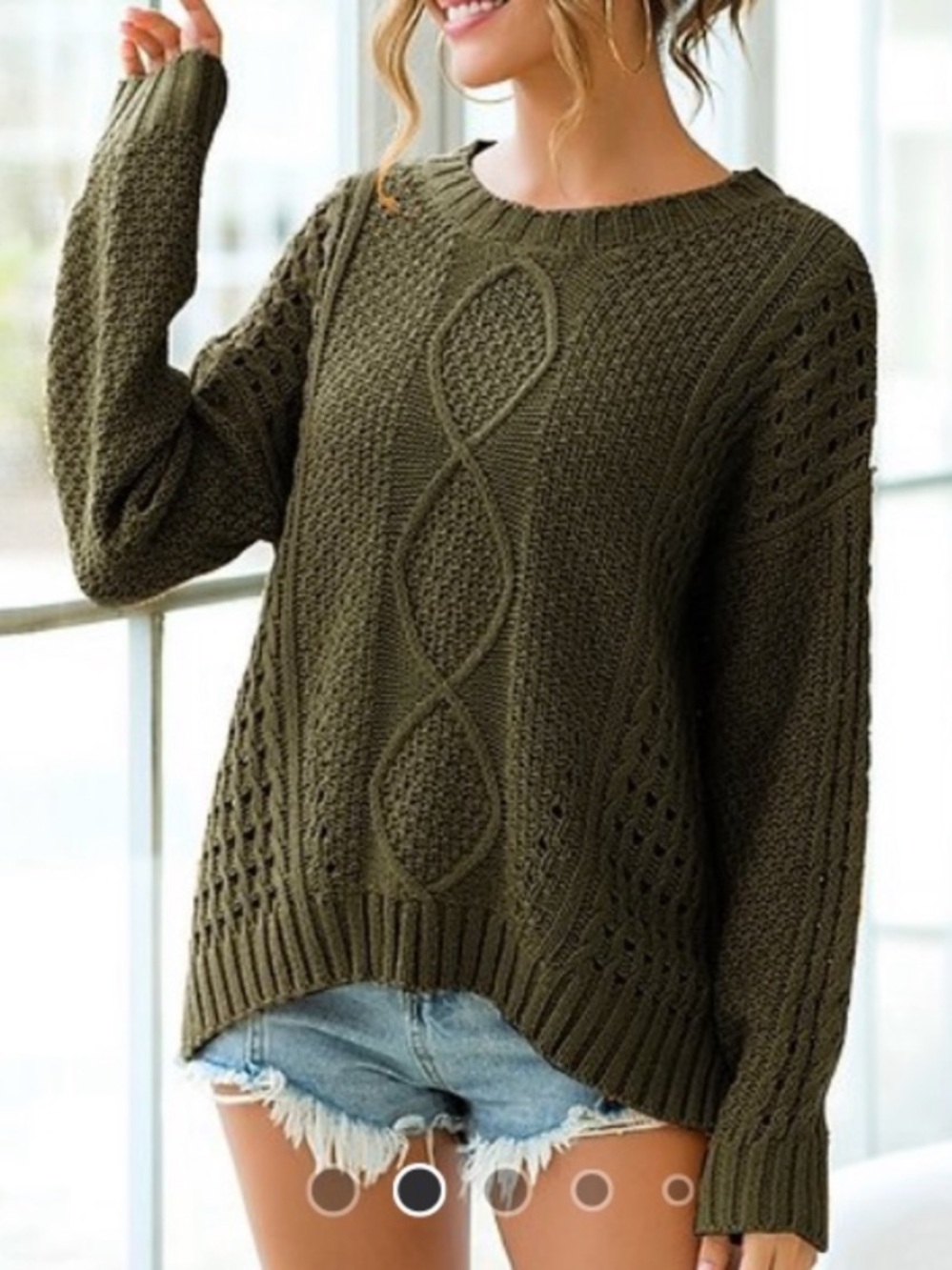 Olive Green Cable Knit Pullover Sweater